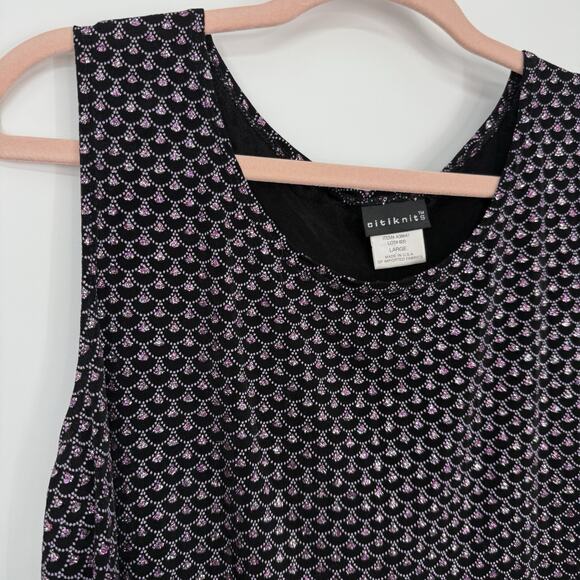 Citiknits Glitter Tank Top Women Size Large Pink Black Slinky Scoopneck Pullover - Picture 4 of 8